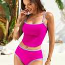 RIHOAS Tankini Swimsuits for Women Two Piece High Waisted Bathing Suits (Pink, L)
