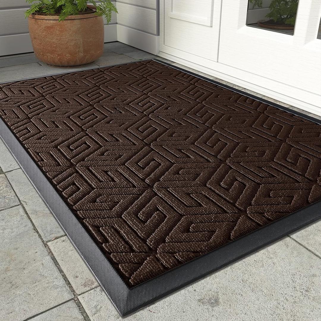 Yimobra Front Door Mat Outside Entrance 17x29.5, Waterproof All-Season Weather Doormat, Stain and Fade Resistant, Indoor Outdoor Entryway Welcome Mat, Non Slip Natural Rubber, Easy Clean Patio, Brown