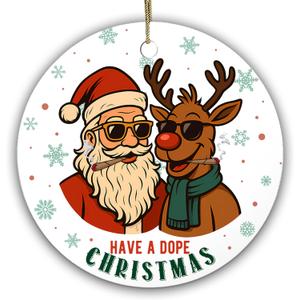 Have A Fun Santa and Reindeer Christmas Ornament  Holiday Tree Decoration with Sunglasses Santa & Deer  Humorous Xmas Gift for Friends, Family Who Love Christmas Cheer