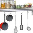 Treshin Stainless Steel Shelf with 6 Hooks 12 x 36 Inches, Commercial Wall Mount Floating Shelving Storage Pot Rack for Restaurant, Kitchen, Home, Bar and Hotel