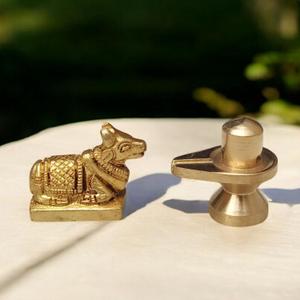 Brass Shivling with Nandi Statue, Religious Hindu Temple Idol Shivling Nandi Idol - 1" Inch for Temple Pooja and Decor Idea - Best for Car Dashboard Idea