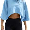 Fisoew Womens Summer Cropped Tops Casual Short Sleeve Drop Shoulder Loose Fit Lightweight Crop Workout T Shirts, Size: Small