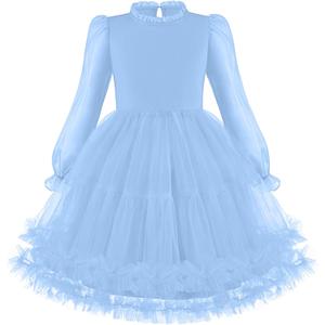 Arshiner Toddler Tutu Dress Girls Puff Long Sleeve Fall Winter Formal Party Tulle Dresses (5-6 Years, Light Blue)
