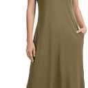 Nfsion Women Year-Round Summer Casual Sleeveless V Neck Loose Split Wrinkle-Free Long Maxi Vacation Dress with Pockets (Green, L)