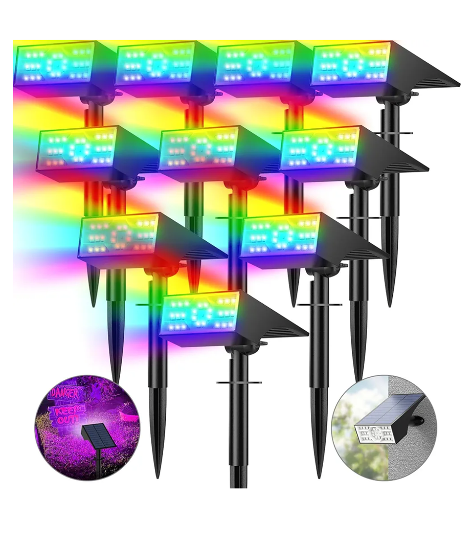 Solar Color Changing RGB Spot Lights Outdoor, 10 Pack/7 Lighting Modes Multicolor Outdoor Lights for Yard Waterproof IP68, Halloween Christmas Solar Landscape Powered Lights Garden Pathway