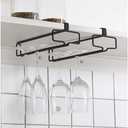 LINFIDITE Wine Glass Holder 2PCS Stemware Rack Hanger Under Cabinet Wine Glass Rack Kitchen Hanging Storage Rack Organizer,Black (For Partition Thickness under 0.98")
