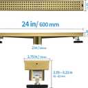 24 Inch Linear Shower Drain - Brushed Gold 304 Stainless Steel Rectangular Floor Drain with Adjustable Leveling Feet, Hair Strainer and Removable Grate