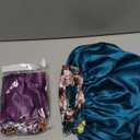 Silk Satin Bonnet Hair Cap: 2pcs 17inch Diameter Extra Large Jumbo Sleeping Satin Bonnets with Comfortable Flower Band - High Density Bonnets for Women Braids Curly Night Cap (Purple & Teal)