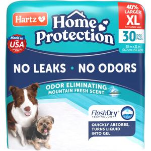 Hartz Home Protection Mountain Fresh Scented USA Made Dog Pads, XL 30 Count, Super Absorbent & Won't Leak, Odor Eliminating