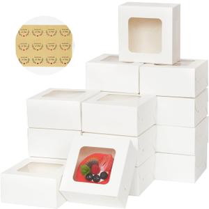Zzrywuty 50 Packs 5x5x2.5in White Cookie Boxes, Bakery Boxes with Window, Mini Cake Boxes, Food Container Boxes for Cookies, Pastry, Pie, Strawberries, Donuts, Candy, Desserts, Small Cake