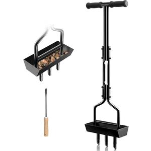 EEIEER Lawn Coring Aerator Tool, Upgarded Manual Lawn Aerators with Soil Storage Basket, 3 Core Tines Plug Aerator with Cleaning Tool, Yard Aeration Tool for Compacted Soil & Lawn Care