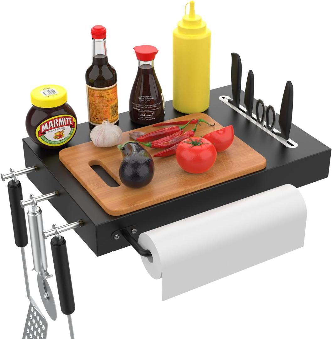 Grill Side Shelf for Pit Boss 700 820 Series Pellet, Tray Side Shelf for Pit Boss 700, 700FB Pellet Grill Accessories Table Serving Tray with Paper Towels & 3 Hooks