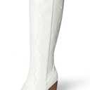 DREAM PAIRS Cowboy Boots For Women, Comfortable Pull On Zipper Chunky Heel Pointed Toe Embroidered Western Cowgirl Knee High Boots (8.5, White)