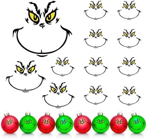 Large 36 Pcs Christmas Face Stickers for Crafts 7 Inch 5 Inch 4 Inch 3 Inch Small Transfers UV Vinyl Faces Eyes Decals for Ornaments Glass Drinking Cups Wood Balls Party Supplies Pack of 3
