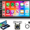 Double Din Carplay 7 inch Car Radio with Android Auto, Hodozzy 7 inch Touch Screen Radio with Bluetooth, FM Radio, Mirror Link, Car Radio 2 Din with Backup Camera/MIC, Support USB/AUX/TF
