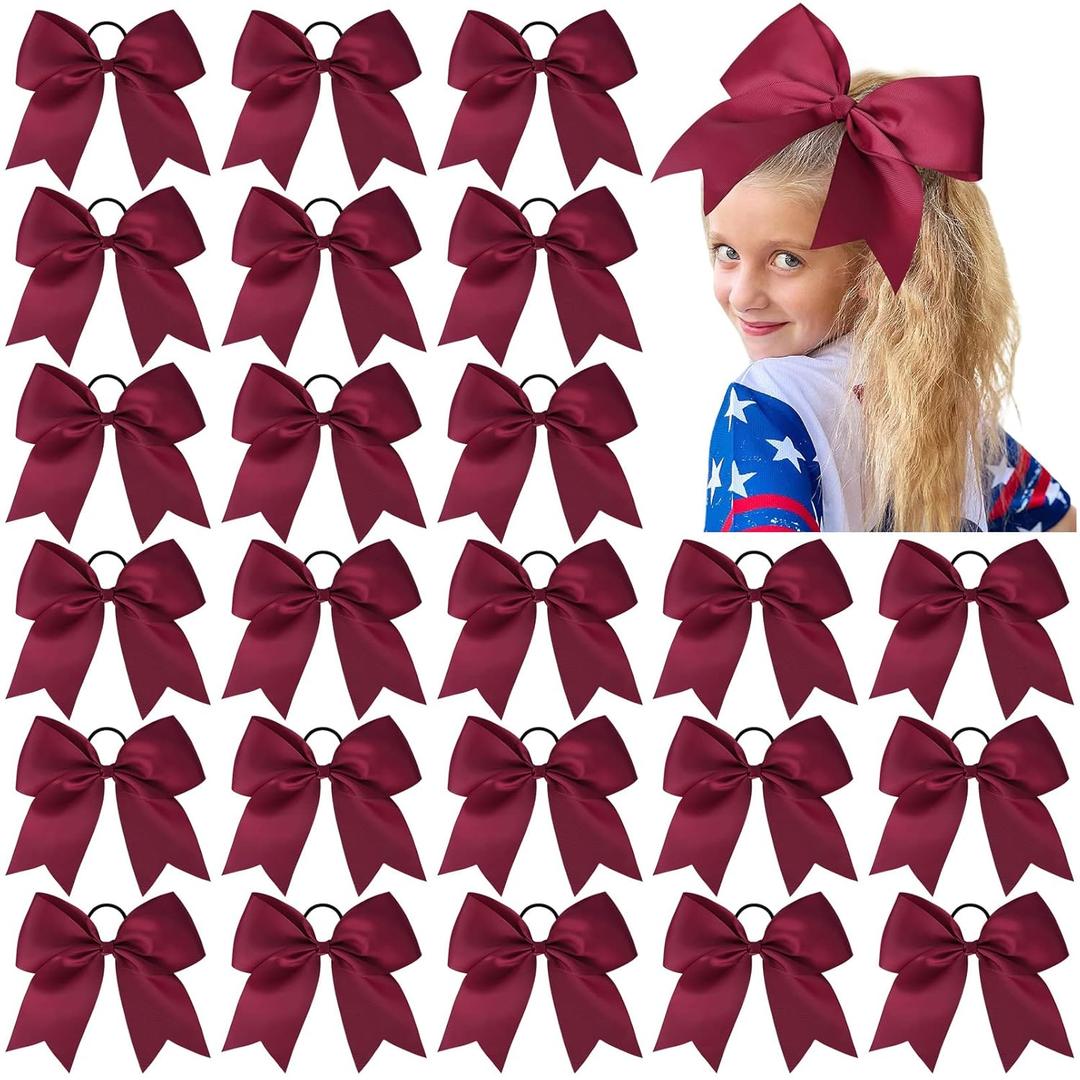 24 PCS 8" Large Cheer Bows Maroon Girl Hair Bows Cheerleading Softball Team Bow Hair Accessories for cheerleaders football Competition Sports