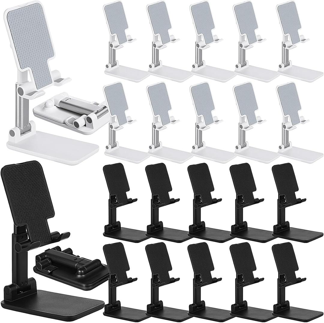24 Pcs Cell Phone Stand Desk Table Adjustable Angle Height Phone Stand Foldable Portable Mobile Phone Holder Silicone Pad Smartphone Tablet Stand Bulk for Office Travel Filming Photography