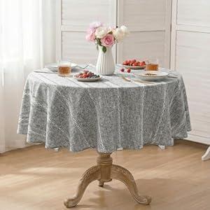 Horaldaily Grey Cotton Blend Tablecloth 60×60 Inch Round, Farmhouse Style, Wrinkle Resistant Washable Table Cloth, Hemstitched Embroidery Table Cover for Home