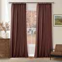 Brick Brown Pinch Pleated Blackout Linen Curtains 120 Inches Long for Living Room Bedroom 2 Panels Room Darkening Thermal Insulated Red Chestnut Country Farmhouse 100% Black Out Window Curtain Drapes