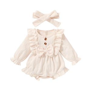 YOUNGER TREE Newborn Baby Girl Romper Ruffle Jumpsuits Long Sleeve Sweater Rompers Infant Girls Clothes Fall Winter Outfit
size 90