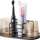 Toothbrush Holder with Cup Holder Electric Toothbrush Toothpaste Holder, Stainless Steel Bathroom Stand or Wall-Mounted Black