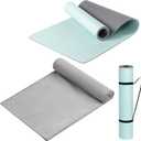 Woanger 2 Pack Hot Yoga Mat Thick 12mm and Towel Non Slip 72" x 26.5" Extra Large Absorbent Microfiber with Nylon Strap for Pilates Exercise Fitness Workout