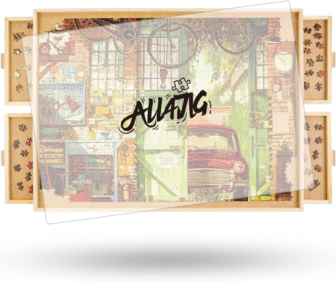 ALL4JIG 2000 Piece Rotating Puzzle Board with 4 Drawers and Cover, 28.5"x40.1"Portable Wooden Jigsaw Puzzle Table for Adults Portable, Lazy Susan Spinning Boards Birthday Gift for mom