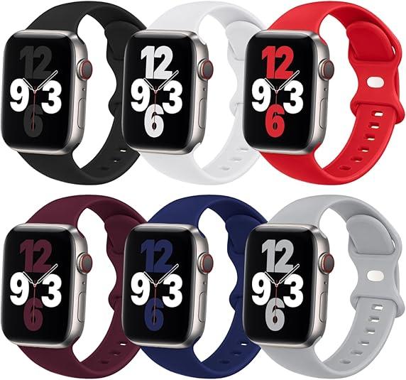 (6 Packs) Sport Bands Compatible with Apple Watch Band 38mm 40mm 41mm 42mm 44mm 45mm 46mm 49mm Silicone iWatch Band Ultra 3 2 1 SE Series 11 10 9 8 7 6 5 4 3 2 1 Women Men