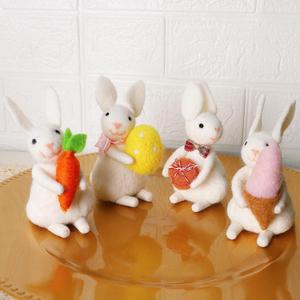 Set of 4 Eater Felt Bunny Ornaments, 4.3" Hanging Wool Rabbits Animal Figurine for Girls Gift, Tiered Tray Tabletop Decor, Easter Basket Filler Spring Home Kitchen Room Window Party Supply
