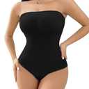 SheBuddy Women's Strapless Shapewear Triangle Bodysuit Tummy Control Seamless Sculpted Body Shaper with Removable Straps, Size XL