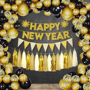 KatchOn, Black and Gold New Year Balloon Garland Set- Pack of 96 | New Years Eve Balloon Arch with Happy New Year Banner | New Years Eve Party Supplies 2026 | Foil Tassel Garland, NYE Decorations 2026