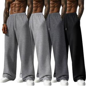 Neer 4 Pack Men's Lightweight Sweatpants Summer Wide Leg Drawstring Open Bottom Pants Gym Baggy Lounge Joggers with Pockets (XL)