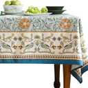 patdrea Designer French Linen Blue Tablecloth for Rectangle Table,Vintage Floral Table Cloth,Colorful Decoration Fall Cover Kitchen Dining for Thanksgiving,Tea Party,Christmas,55"x71"-Wensel