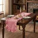 HunnmingRe 1 Pcs Red Plaid Gingham Ruffle Table Runner 118 x 13.8'' Farmhouse Table Runner 100% Cotton Scalloped Long Dresser Scarves for Mothers Day, Dining Room, Wedding, Kitchen Rustic Home Decor