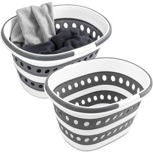 2 Packs Collapsible Laundry Baskets with Handles 7.4 Gallon Heavy Duty Laundry Basket Rectangle Pop Up Silicone Laundry Bucket Small Portable Storage Organizer Collapse Basket Small Room Organization