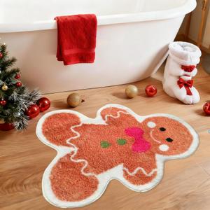 Christmas Bathroom Rugs Cute Gingerbread Bath Mats for Bathroom Xmas Door Mat with Non-Slip Rubber Absorbent Christmas Decor for Bedroom Kitchen Floor