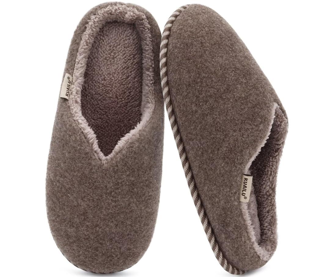 KuaiLu Womens Memory Foam Slippers Ladies Cozy Fuzzy Plush Fur Lined Warm Winter Cushioned Slip on House Bedroom Shoes Comfy Indoor Outdoor Hard Sole Arch Supportive Plantar Fasciitis Brown Size 9 (Brown)