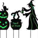 Aesto Halloween Yard Signs Outdoor Decorations, 3 Pack Witch and Pumpkin Shaped Metal Lawn Signs Waterproof Glow in The Dark for Garden, Walkway, Patio, Porch Outside Decor