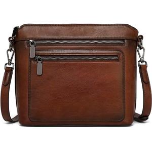 COOLCY Genuine Leather Crossbody Bags for Women Purses and Handbags for Ladies with Multiple Pockets Shoulder Satchel Bag (Coffee)