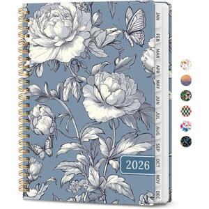 2026 Planner, Weekly and Monthly Calendar Planner for Women, Jan 2026 - Dec 2026, Hardcover Planning Agenda book with Tabs, Spiral Bound, Inner Pocket, Perfect for School Office Supplies, 6.3" x 8.5" - Butterfly Peony