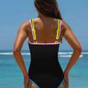 popvil Women's One Piece Swimsuits Tummy Control -Slimming Bathing Suit Modest Neon Sport Swimwear 2026 (Black, M)