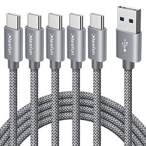 CLEEFUN USB C Cable 3ft, 5-Pack USB A to Type C Charger Cord Fast Charging for iPhone 17 16 15 Pro Max Air Plus, for Samsung Galaxy S25 S24 S23 S22 S21 S20 S10 A17 A16 A15 A56 A55 A26 A35 A36 A71