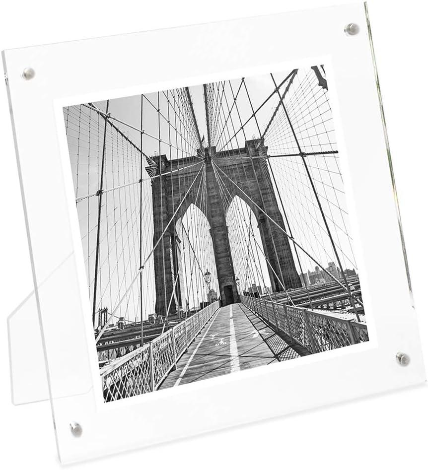 Isaac Jacobs 4 x 4 Clear Plain Acrylic Picture Frame, Magnetic Photo Frame, Made for Tabletop Display with Two-Way Easel