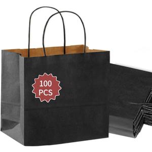 COGLARING Black Gift Bags with Handles Bulk 100 Pack, 13x7x14 Inch for Shopping, Retail, Merchandise Packaging - Eco-Friendly Durable Paper Bags