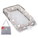 Baby Lounger for Newborns & Infants 024 Months, 100% Cotton Breathable Infant Support Cushion with Adjustable Size, Portable Baby Nest for Home and Travel, Baby Shower Gift (Elephant Grey)