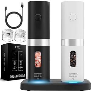 Home Hero Electric Salt and Pepper Grinder Set - Automatic Salt and Pepper Grinder Set Rechargeable. Electronic Salt and Pepper Shakers with LED Light, Electric Pepper Grinder & Salt Grinder, Set of 2