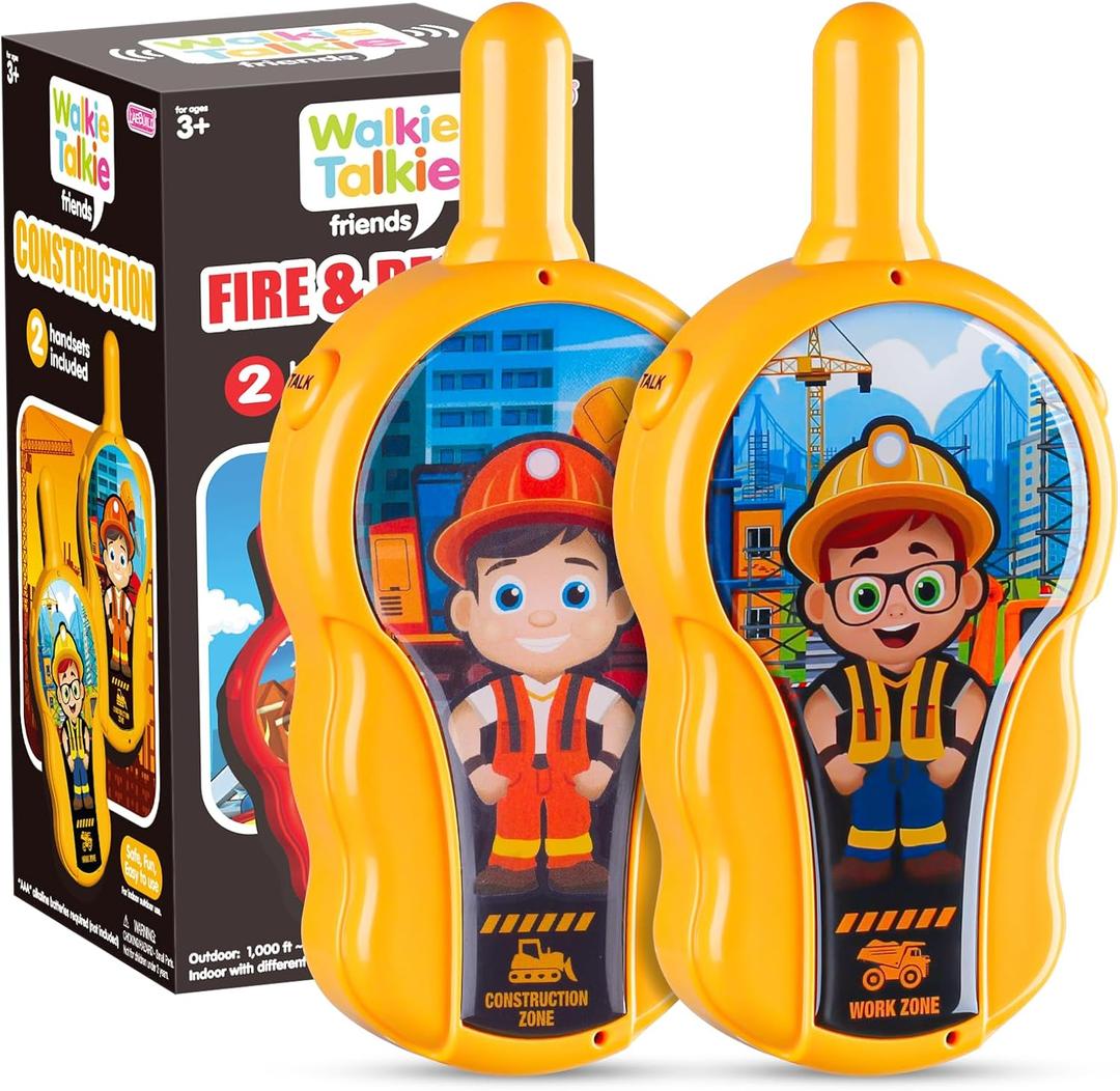 Kids Walkie Talkies 2 Pack, Construction Theme, Outdoor Camping Toys Birthday Gifts for Boys Girls Age 2-7
