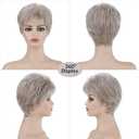 SEVENCOLORS Short Wigs for White Women Platinum Blonde Pixie Cut Wigs Layered Natural Looking Synthetic Hair Wigs for Women