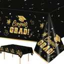 4 x 2 Pack Graduation Tablecloth - Congrats Grad Table Cloths, Plastic Disposable Rectangle Black Gold Class of 2026 Table Cover for Graduation Tables Decorations Party Decor Supplies Favors,108 x 54 Inch