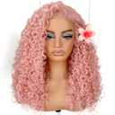 13x6 Pink Curly wig Wear And Go Glueless Wig Pre-Plucked Afro HD Lace Front Wig Synthetic Layered Kinky Curly For Fashion Women (13x6, Pink)